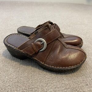 B.o.c Born Concept Clog Shoes Womens Size 8 Brown Leather Buckle Slip On Comfort